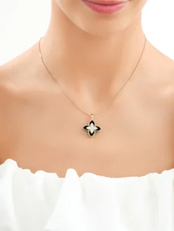 Złota zawieszka z onyksami syntetycznymi i cyrkoniami