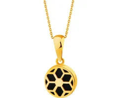 Złota zawieszka z onyksem syntetycznym - liść