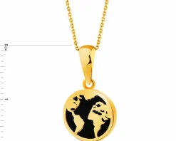 Złota zawieszka z onyksem syntetycznym - mapa świata