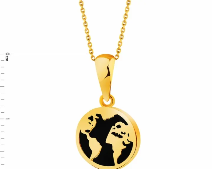 Złota zawieszka z onyksem syntetycznym - mapa świata