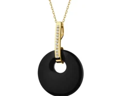 Złota zawieszka z onyksem i cyrkoniami