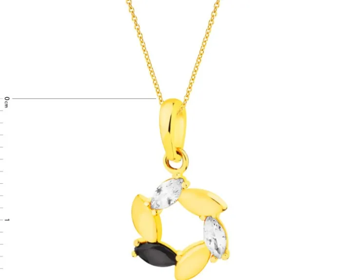 Złota zawieszka z onyksem syntetycznym i cyrkoniami