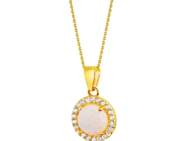 Złota zawieszka z opalitem i cyrkoniami