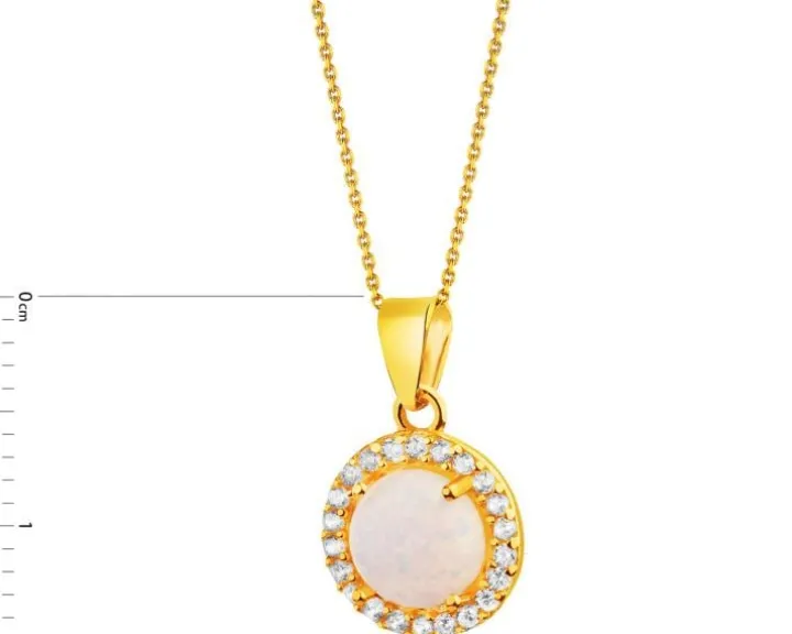 Złota zawieszka z opalitem i cyrkoniami