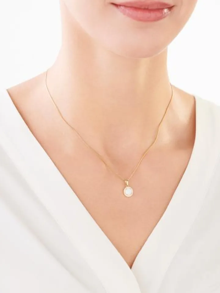 Złota zawieszka z opalitem i cyrkoniami