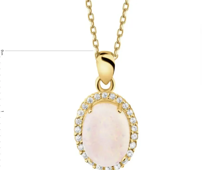 Złota zawieszka z opalitem i cyrkoniami