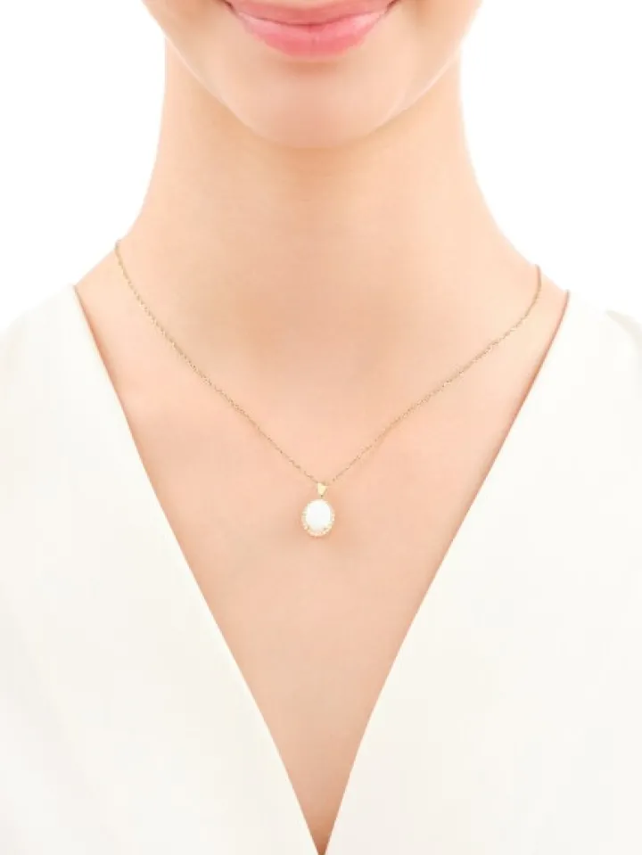 Złota zawieszka z opalitem i cyrkoniami