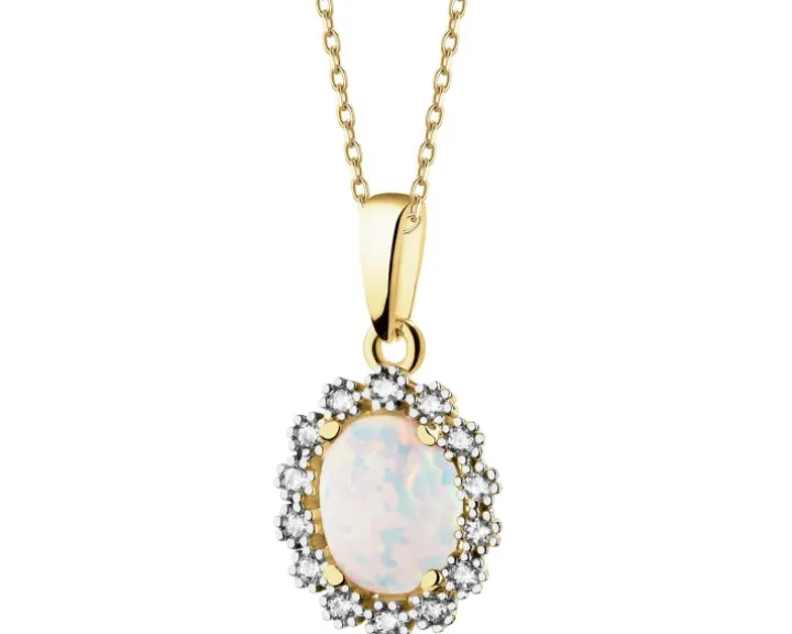 Złota zawieszka z opalitem i cyrkoniami