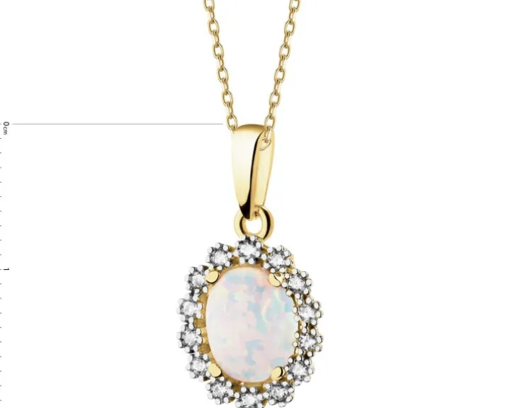 Złota zawieszka z opalitem i cyrkoniami