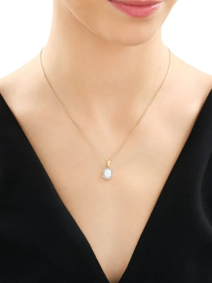 Złota zawieszka z opalitem i cyrkoniami