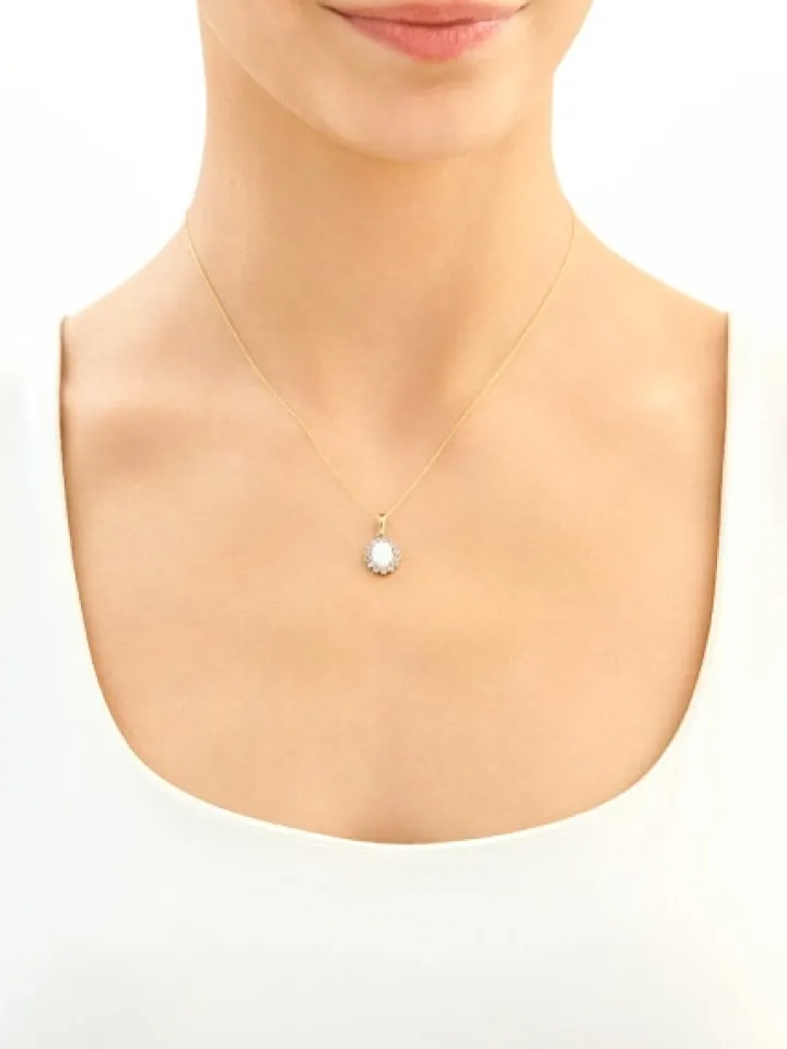 Złota zawieszka z opalitem i cyrkoniami