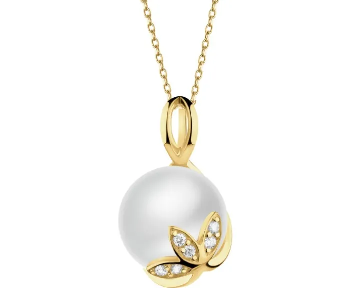 Złota zawieszka z perłą - kwiat lotosu