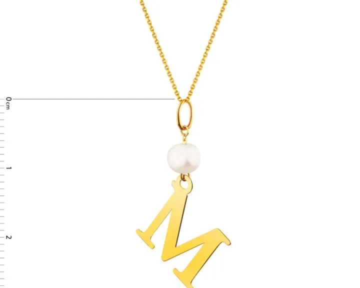 Złota zawieszka z perłą - litera M