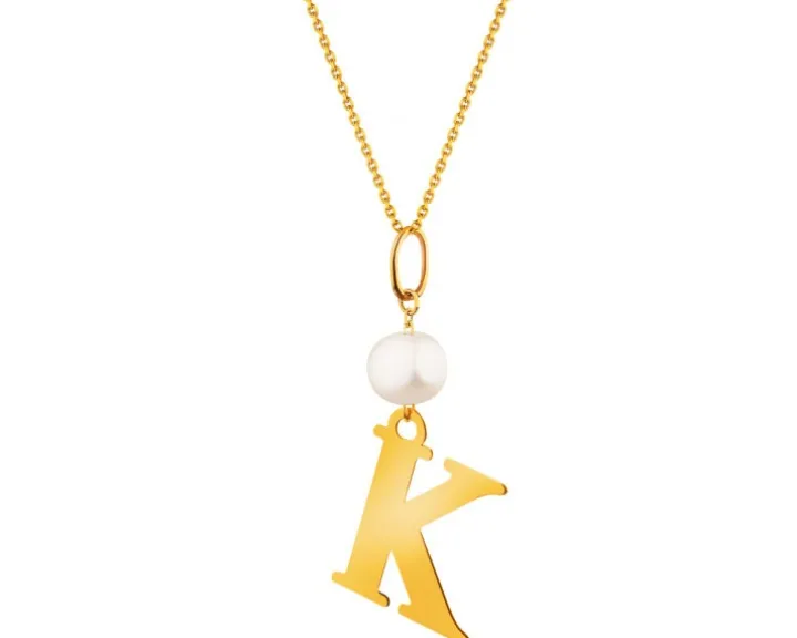 Złota zawieszka z perłą - litera K