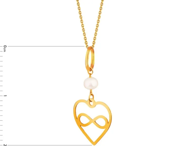Złota zawieszka z perłą - serce, nieskończoność