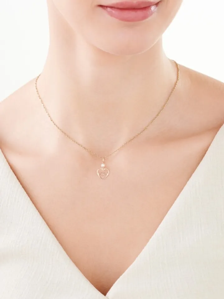 Złota zawieszka z perłą - serce, nieskończoność