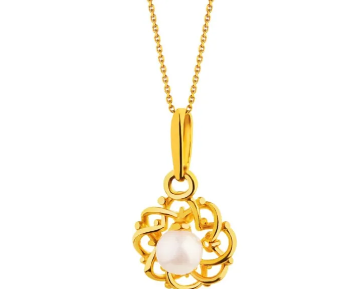 Złota zawieszka z perłą i cyrkoniami