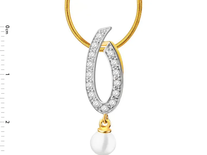 Złota zawieszka z perłą i cyrkoniami