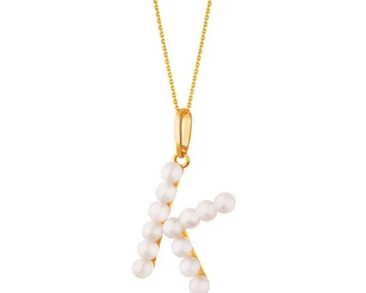 Złota zawieszka z perłami - litera K