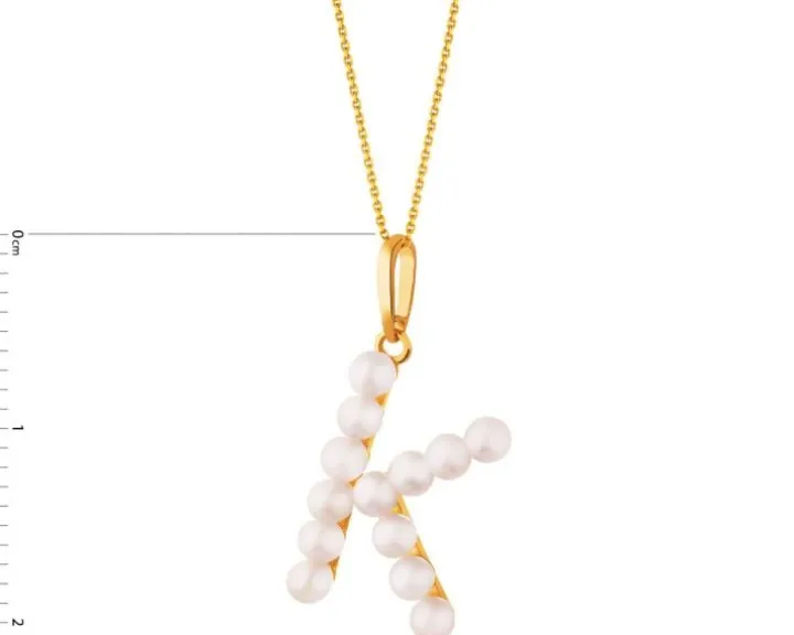 Złota zawieszka z perłami - litera K