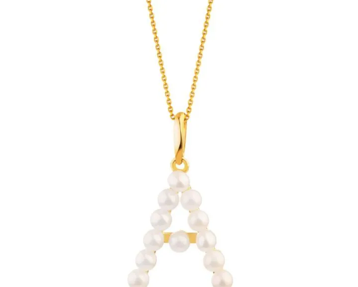 Złota zawieszka z perłami - litera A