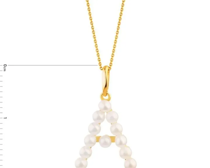 Złota zawieszka z perłami - litera A