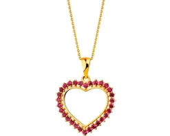 Złota zawieszka z rubinami syntetycznymi - serce