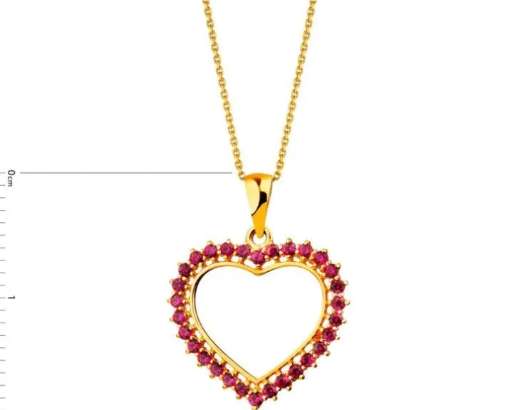 Złota zawieszka z rubinami syntetycznymi - serce