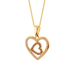 Złota zawieszka z rubinami syntetycznymi  i cyrkoniami - serca