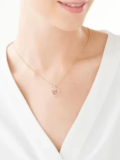 Złota zawieszka z rubinami syntetycznymi i cyrkoniami - serca