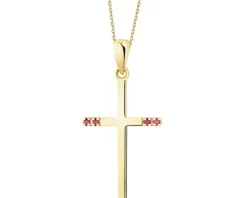 Złota zawieszka z rubinami syntetycznymi - krzyż