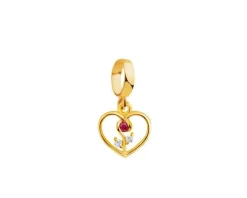 Złota zawieszka z rubinem syntetycznym i cyrkoniami  beads - serce