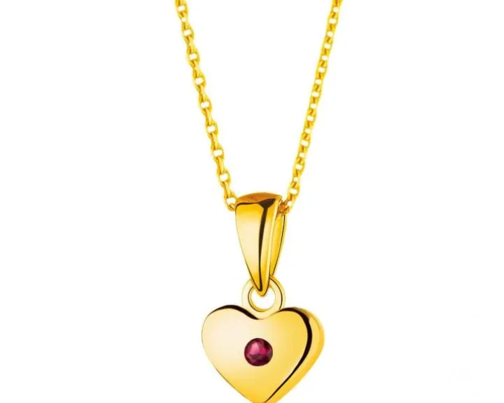 Złota zawieszka z rubinem syntetycznym - serce