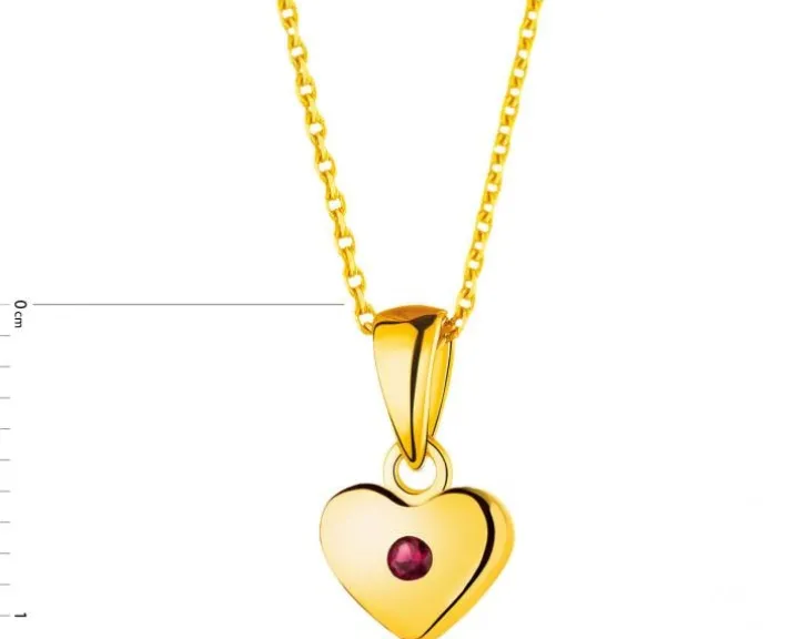 Złota zawieszka z rubinem syntetycznym - serce