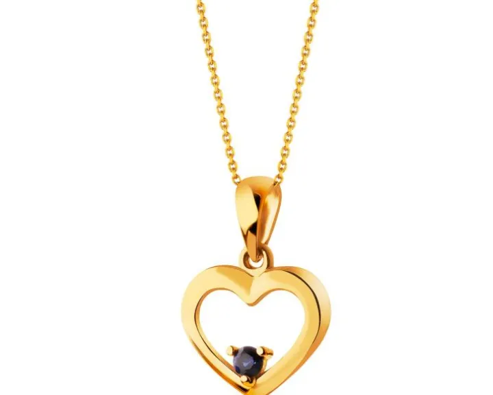 Złota zawieszka z szafirem syntetycznym - serce