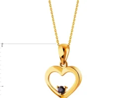 Złota zawieszka z szafirem syntetycznym  - serce