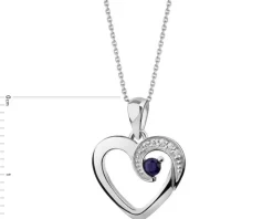 Złota zawieszka z szafirem syntetycznym i cyrkoniami - serce