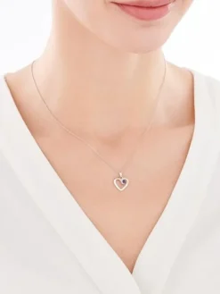 Złota zawieszka z szafirem syntetycznym i cyrkoniami - serce