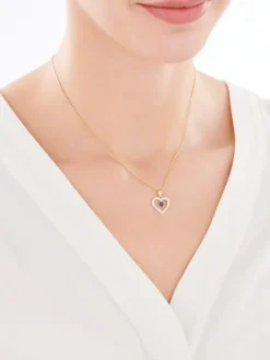 Złota zawieszka z szafirem syntetycznym i cyrkoniami - serce