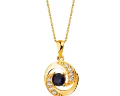 Złota zawieszka z szafirem syntetycznym i cyrkoniami