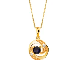 Złota zawieszka z szafirem syntetycznym i cyrkoniami
