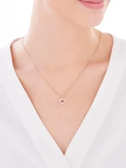 Złota zawieszka z szafirem syntetycznym i cyrkoniami - serce