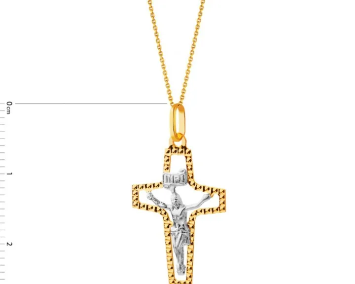 Złota zawieszka z wizerunkiem Chrystusa - krzyż
