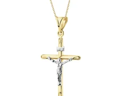Złota zawieszka z wizerunkiem Chrystusa - krzyż