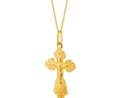 Złota zawieszka z wizerunkiem Chrystusa - krzyż