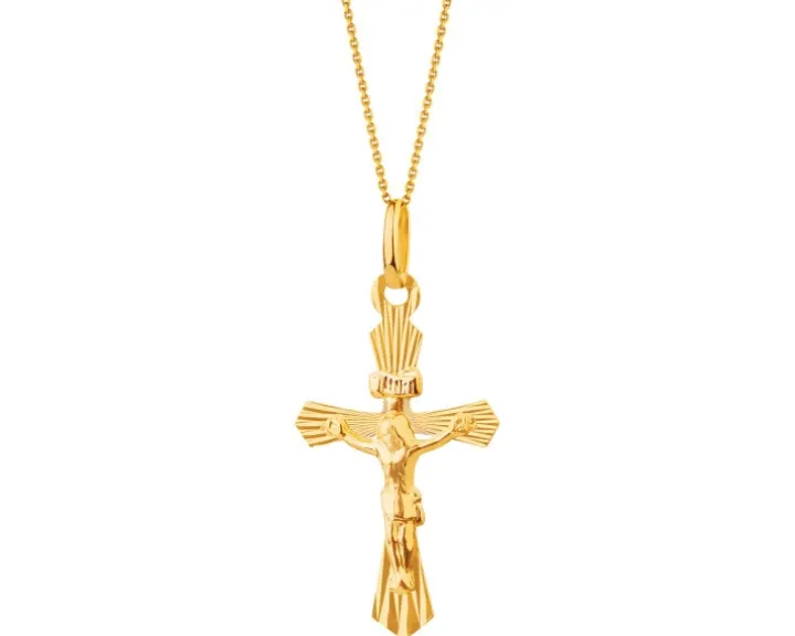 Złota zawieszka z wizerunkiem Chrystusa - krzyż