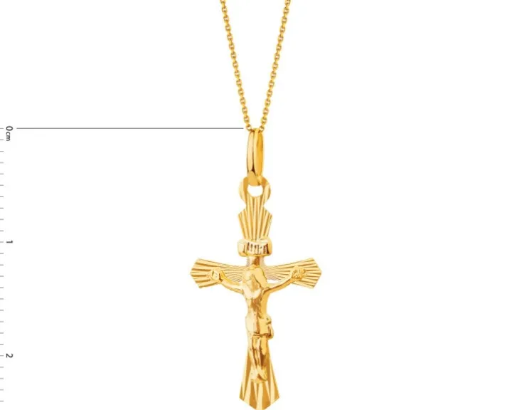 Złota zawieszka z wizerunkiem Chrystusa - krzyż