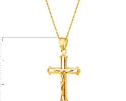 Złota zawieszka z wizerunkiem Chrystusa - krzyż