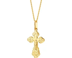 Złota zawieszka z wizerunkiem Chrystusa - krzyż