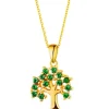 Złota zawieszka ze szmaragdami syntetycznymi - drzewko